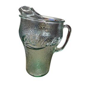 Coca-Cola VTG Embossed Glass textured green tint Pitcher SKU 9698